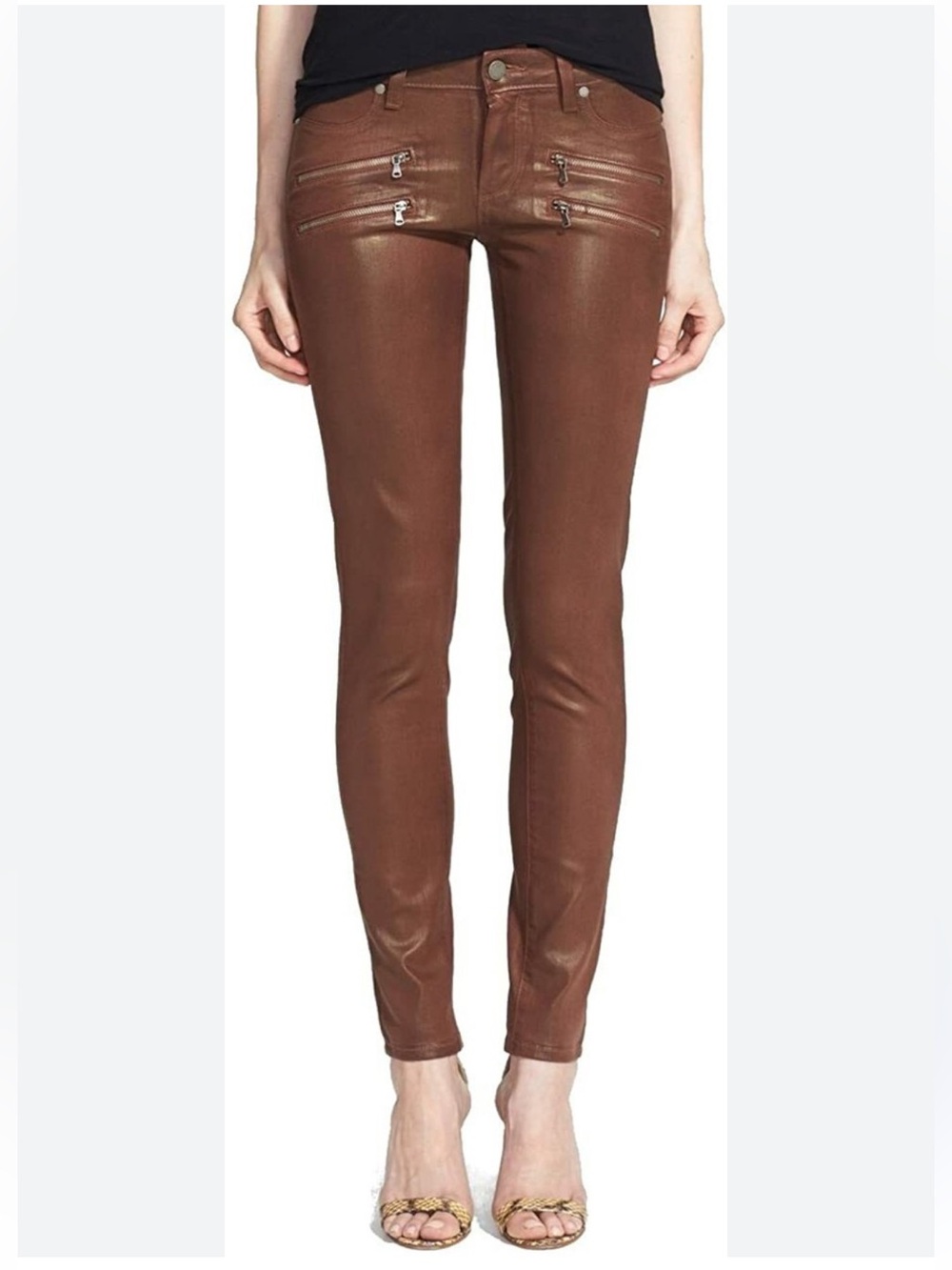 Paige Distressed Faux Leather Skinny Pants • 28